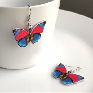 NEW Acrylic Red and Blue Butterfly Earrings